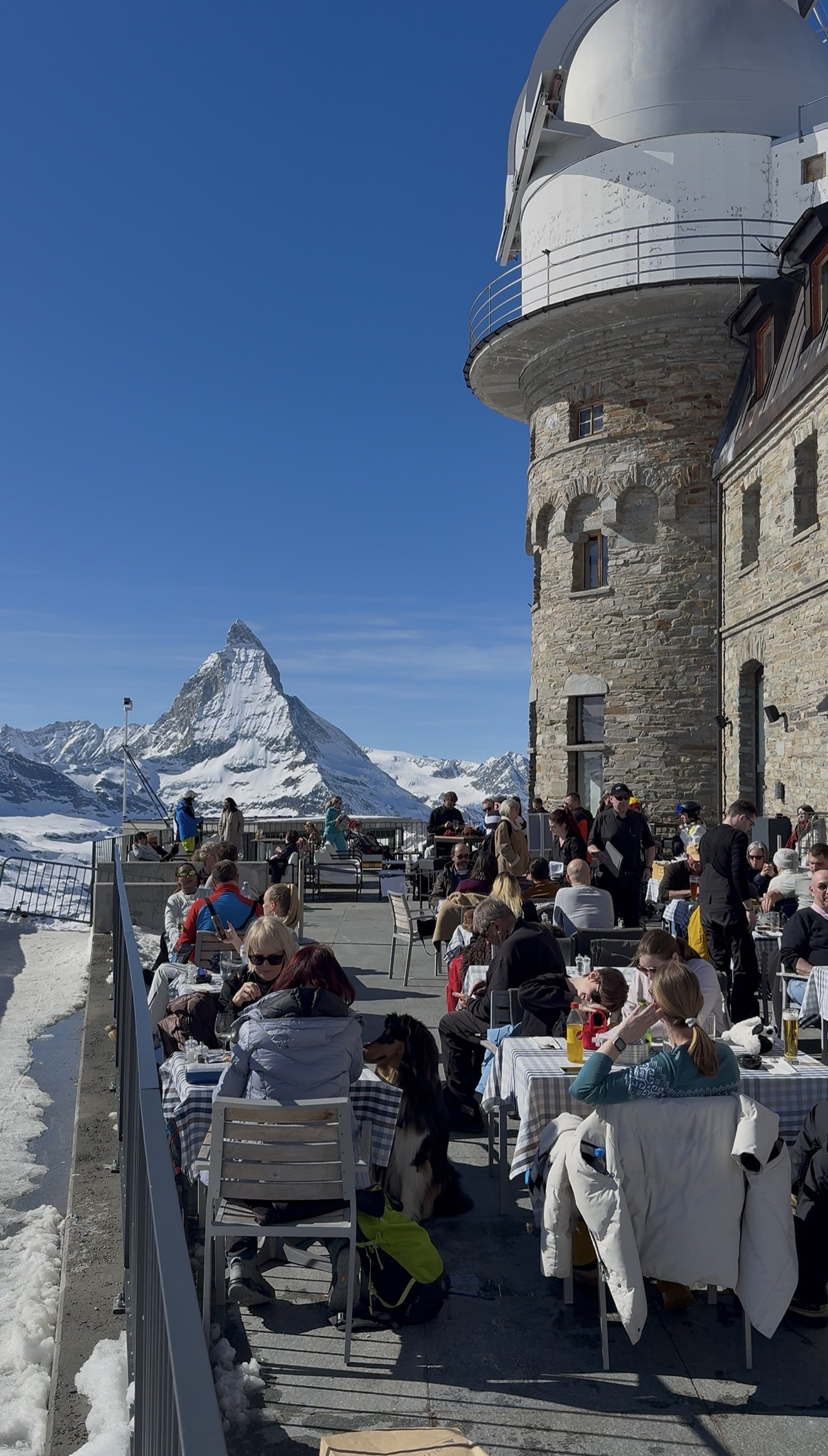 Enjoying Lunch On The Terrace Of The Gornergrat Kulm Hotel With Views Of The Matterhorn In Zermatt