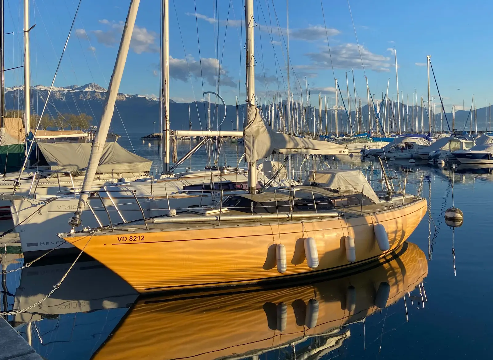 Classic Wooden Yacht At Lausanne Harbor During A Private Walking Tour In Lausanne